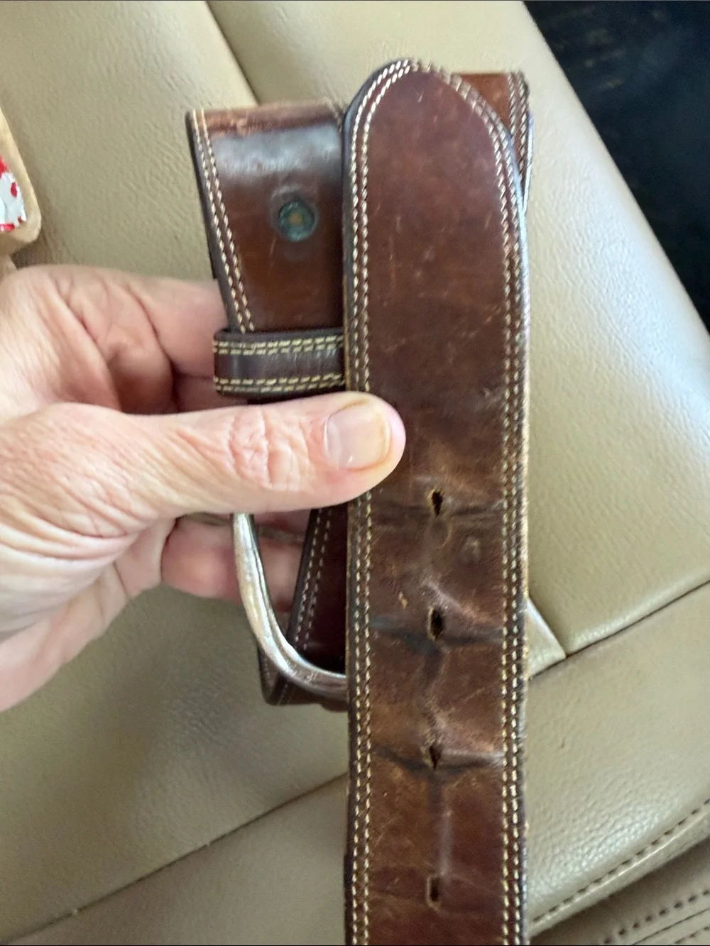Men's Brown Leather Belt with Silver Buckle